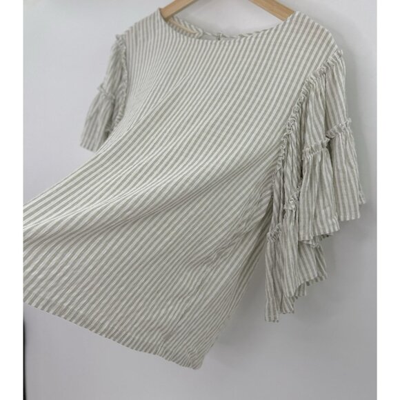 Chelsea & Theodore Striped Flowy Ruffle Sleeve Tie Back Blouse M Boho Peasant - Picture 6 of 10